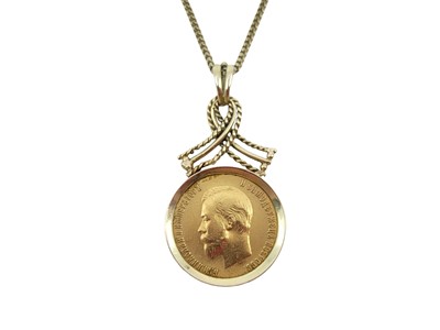 Lot 472 - A RUSSIAN 1901 10 ROUBLE GOLD COIN, with a 14...