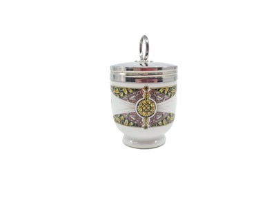 Lot 143 - A ROYAL WORCESTER CERAMIC POT, chrome lid