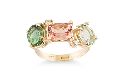 Lot 97 - A TOURMALINE AND DIAMOND RING, comprising pink...