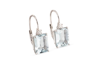 Lot 137 - A PAIR OF AQUAMARINE AND DIAMOND EARRINGS, the...
