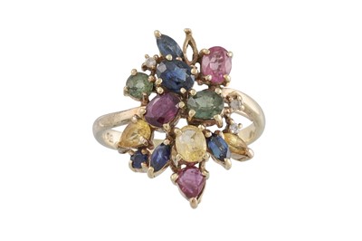 Lot 60 - A MULTI-GEM SET CLUSTER RING, mounted in 9ct...