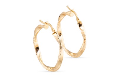 Lot 144 - A PAIR OF 18CT GOLD ITALIAN HOOP EARRINGS,...