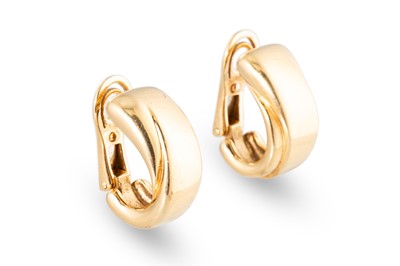 Lot 207 - A PAIR OF HERMÈS 18CT GOLD EARRINGS, wide...