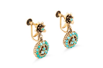 Lot 174 - A PAIR OF ANTIQUE TURQUOISE SET DROP EARRINGS,...