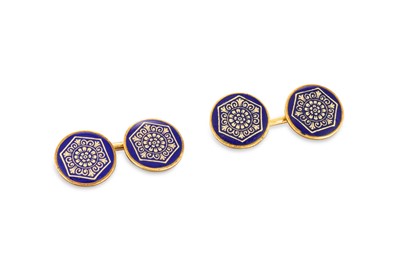 Lot 113 - A PAIR OF ENAMEL SET CUFFLINKS, mounted in...