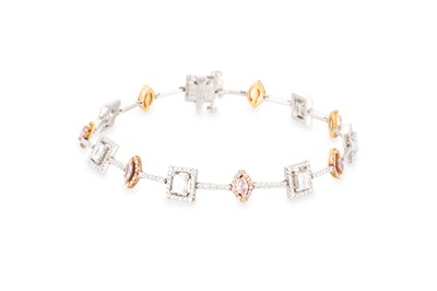 Lot 215 - A PINK AND WHITE DIAMOND CLUSTER BRACELET,...
