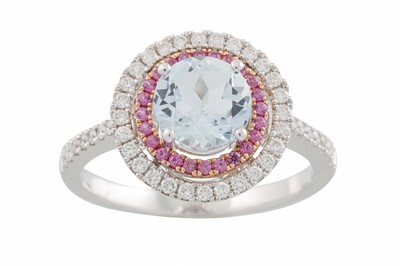 Lot 66 - A DIAMOND, RUBY AND AQUAMARINE TARGET RING,...