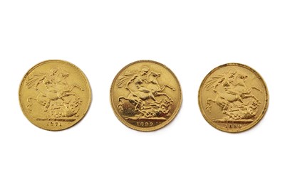 Lot 485 - THREE FULL GOLD SOVEREIGN ENGLISH VICTORIA...