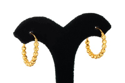 Lot 162 - A PAIR OF 21CT YELLOW GOLD HOOP EARRINGS, 3.72 g.