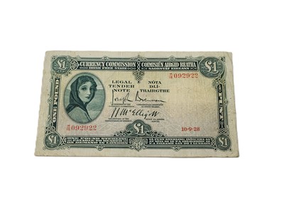 Lot 501 - A 1928 £1 IRISH BANKNOTE 10/9/28, pin holes,...