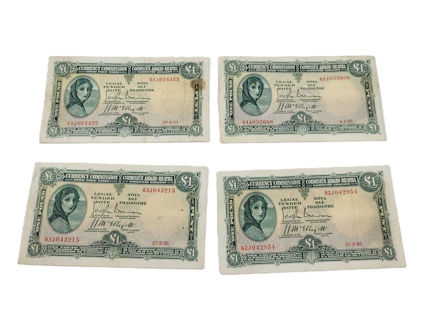 Lot 502 - FOUR X 1931-1934 £1 IRISH LAVERY BANKNOTES,...