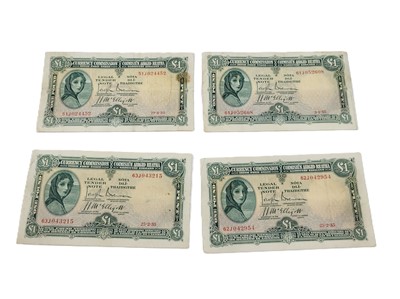 Lot 502 - FOUR X 1931-1934 £1 IRISH LAVERY BANKNOTES,...