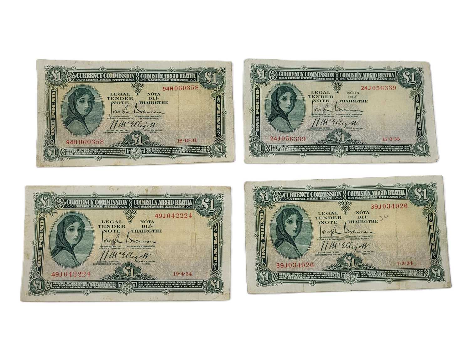 Lot 503 - FOUR X 1934-1935 £1 IRISH LAVERY BANKNOTES, 3...
