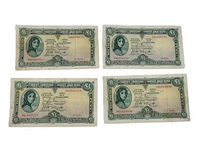 Lot 503 - FOUR X 1934-1935 £1 IRISH LAVERY BANKNOTES, 3...