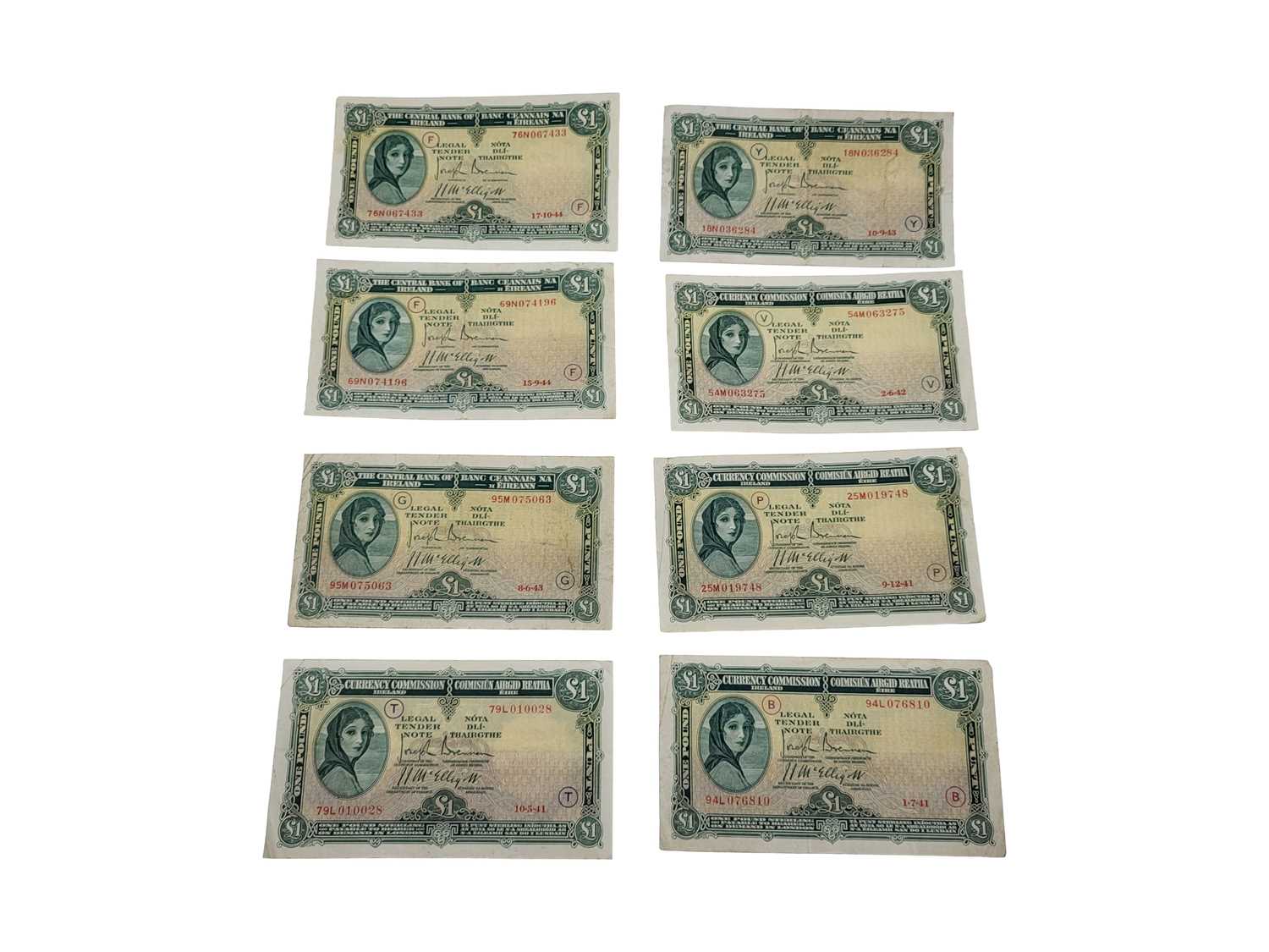 Lot 505 - EIGHT X 1941-1944 £1 WARCODE IRISH LAVERY...