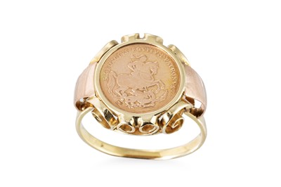 Lot 70 - A COIN STYLE RING, mounted in 14ct yellow gold,...