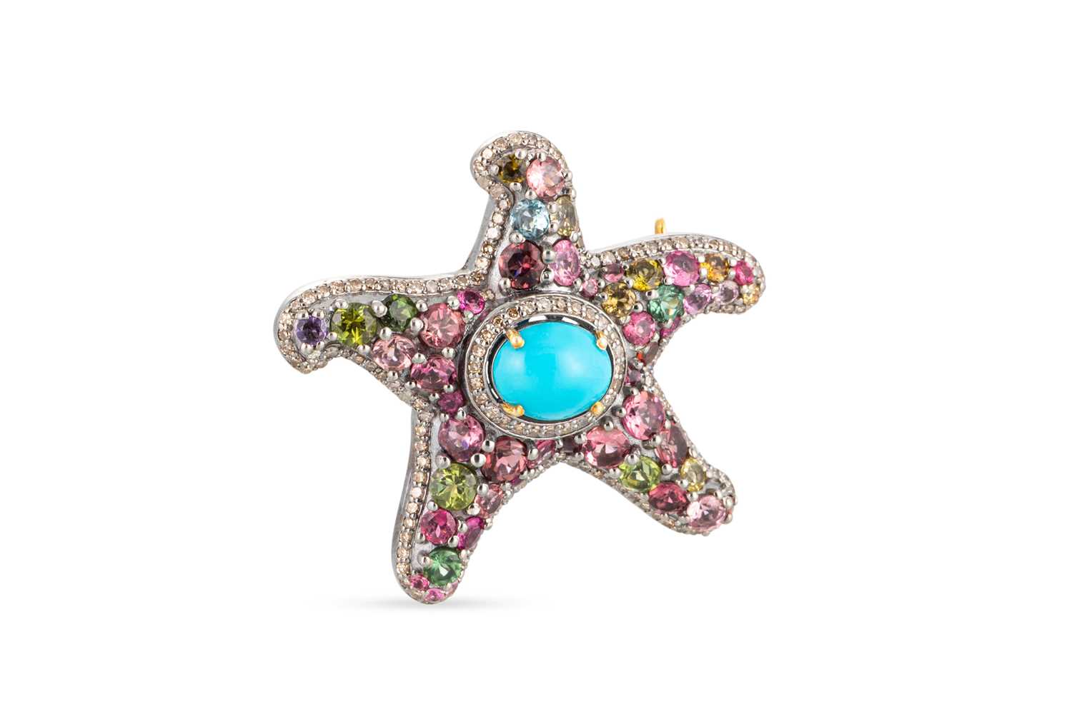 Lot 79 - A TOURMALINE AND TURQUOISE SET NOVELTY...