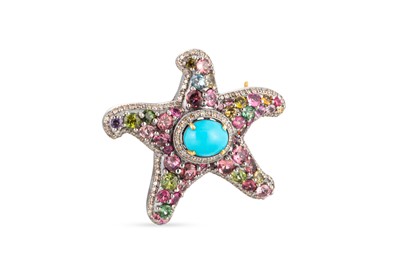 Lot 125 - A TOURMALINE AND TURQUOISE SET NOVELTY...