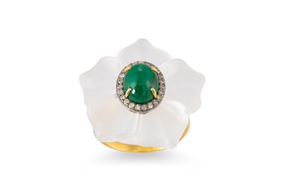 Lot 128 - AN ENAMEL, DIAMOND AND QUARTZ CRYSTAL RING,...