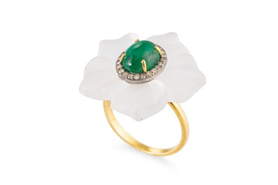 Lot 81 - AN ENAMEL, DIAMOND AND QUARTZ CRYSTAL RING,...