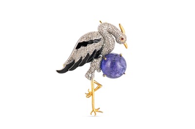 Lot 167 - A DIAMOND AND TANZANITE NOVELTY BROOCH,...