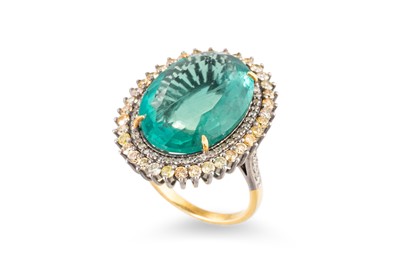 Lot 168 - A FLUORITE AND DIAMOND CLUSTER RING, the oval...