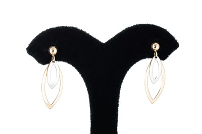 Lot 326 - A PAIR OF 9CT TWO COLOUR GOLD DROP EARRINGS,...