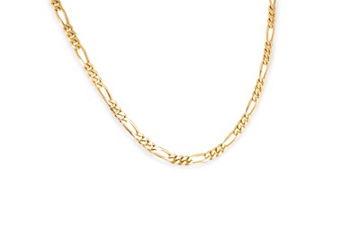 Lot 120 - A 9CT YELLOW GOLD FLAT FIGARO LINK NECKCHAIN,...