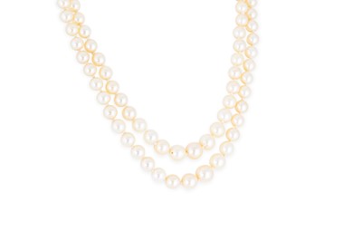 Lot 123 - A CULTURED PEARL DOUBLE ROW NECKLACE, with an...