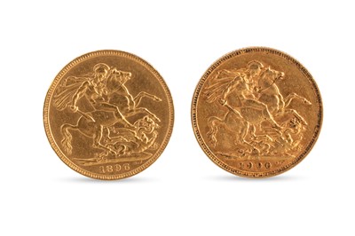 Lot 461 - A PAIR OF GOLD FULL SOVEREIGN ENGLISH COINS,...