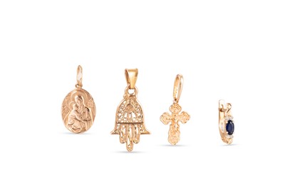 Lot 358 - THREE RELIGIOUS PENDANTS, all 14ct yellow gold,...