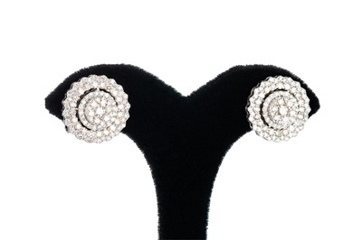 Lot 363 - A PAIR OF DIAMOND CLUSTER EARRINGS, of...