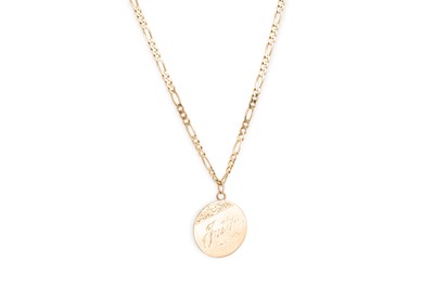Lot 239 - A 9CT YELLOW GOLD PENDANT, circular disk...