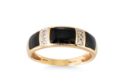 Lot 269 - A DIAMOND SET BLACK ENAMELLED RING, mounted in...