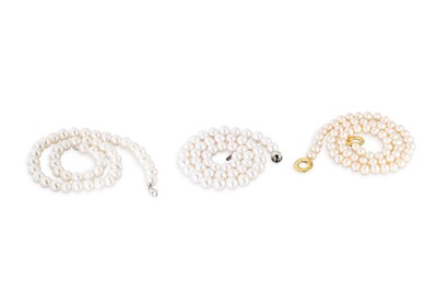 Lot 127 - TWO CULTURED PEARL NECKLACES, set with...