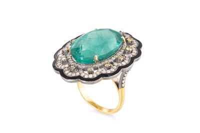 Lot 247 - A GREEN FLUORITE AND DIAMOND CLUSTER RING,...