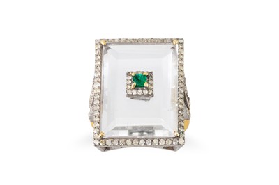 Lot 250 - AN EMERALD, QUARTZ CRYSTAL AND DIAMOND RING,...