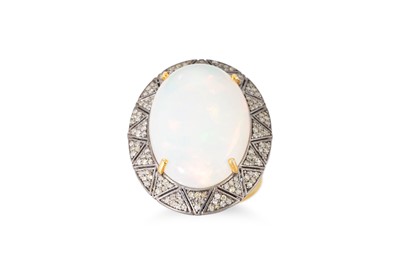 Lot 251 - AN ETHIOPIAN OPAL AND DIAMOND RING, the large...