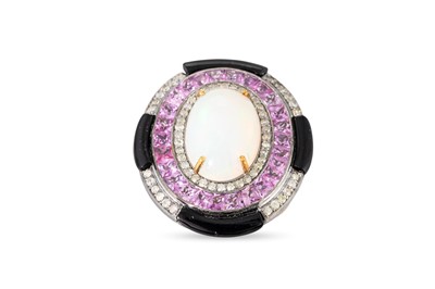 Lot 257 - A BLACK ONYX, OPAL, PINK GEMSTONE AND DIAMOND...