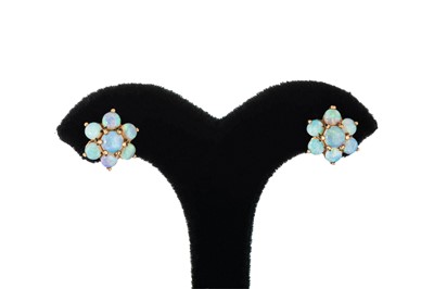 Lot 20 - A PAIR OF OPAL DAISY CLUSTER EARRINGS, the...