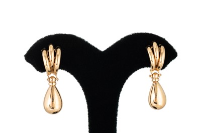 Lot 24 - A PAIR OF 9CT GOLD DROP EARRINGS, the open...
