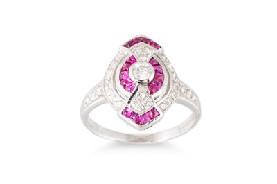 Lot 50 - A VINTAGE DIAMOND AND SYNTHETIC RUBY CLUSTER...
