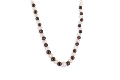 Lot 54 - A CULTURED PEARL AND STONESET NECKLACE, metal...