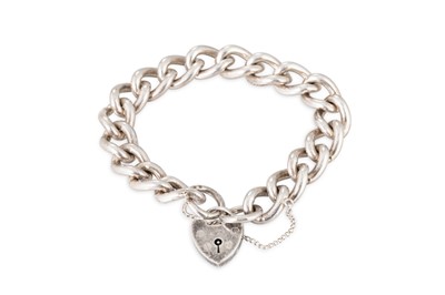 Lot 56 - A STERLING SILVER CURB BRACELET, with padlock...
