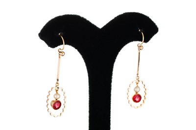 Lot 348 - A PAIR OF ANTIQUE DROP EARRINGS, 9ct gold mounted