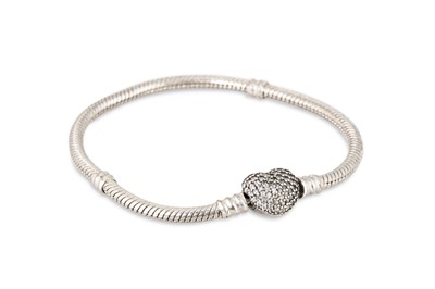 Lot 356 - A MODERN PANDORA SILVER BRACELET, with a heart...