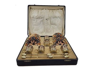 Lot 515 - A CASED SET OF SIX ANTIQUE SILVER GILT MOUNTED...