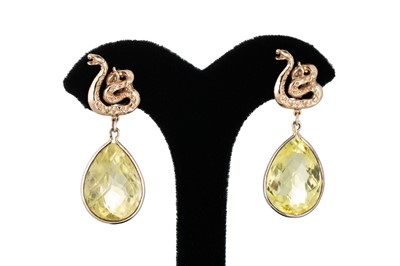 Lot 311 - A PAIR OF DROP EARRINGS, comprising snake...