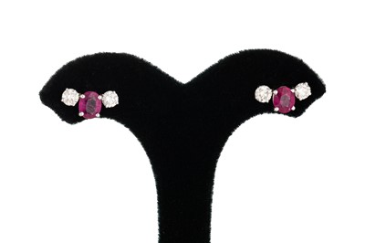 Lot 312 - A PAIR OF RUBY AND DIAMOND EARRINGS,...