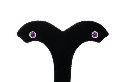 Lot 86 - A PAIR OF AMETHYST EARRINGS, the collet set...